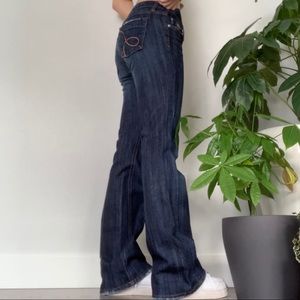 y2k low waisted flare jeans with pocket detailing